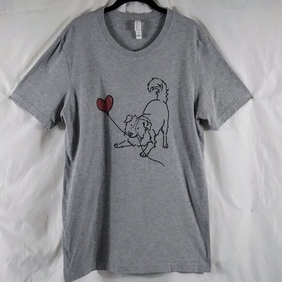 Bella-Canvas Women's Gray Short Sleeve Graphic Dog & Heart Summer Tee Top Size L - Picture 1 of 8